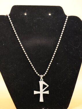 Chi Rho Cross for General Wear 18" on Silver Tone Ball and Chain Necklace